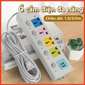 Ô Cắm Điện Đa Năng Chịu Tải 2200w, Chông Chấy Chịu Nhiệt Cao, Dài 5m, 2 Công USB 5V Tiện Lợi Day Cap Dày Chất Lượng Cao
