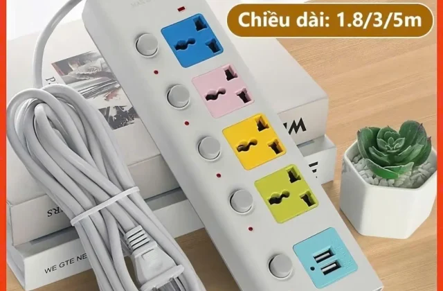 Ô Cắm Điện Đa Năng Chịu Tải 2200w, Chông Chấy Chịu Nhiệt Cao, Dài 5m, 2 Công USB 5V Tiện Lợi Day Cap Dày Chất Lượng Cao