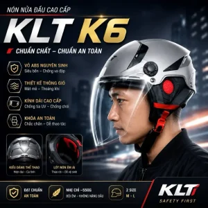 KLT Mũ Bảo Hiểm Nửa Đầu KLT K6 TIGER JET Có Kính Dài Gọn Nhẹ Size M L Chất Liệu ABS EPS Lót Cotton Chống Va Đập QUATEST 2