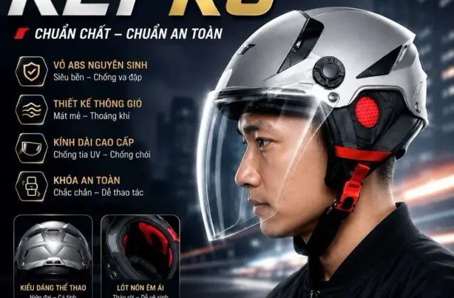 KLT Mũ Bảo Hiểm Nửa Đầu KLT K6 TIGER JET Có Kính Dài Gọn Nhẹ Size M L Chất Liệu ABS EPS Lót Cotton Chống Va Đập QUATEST 2