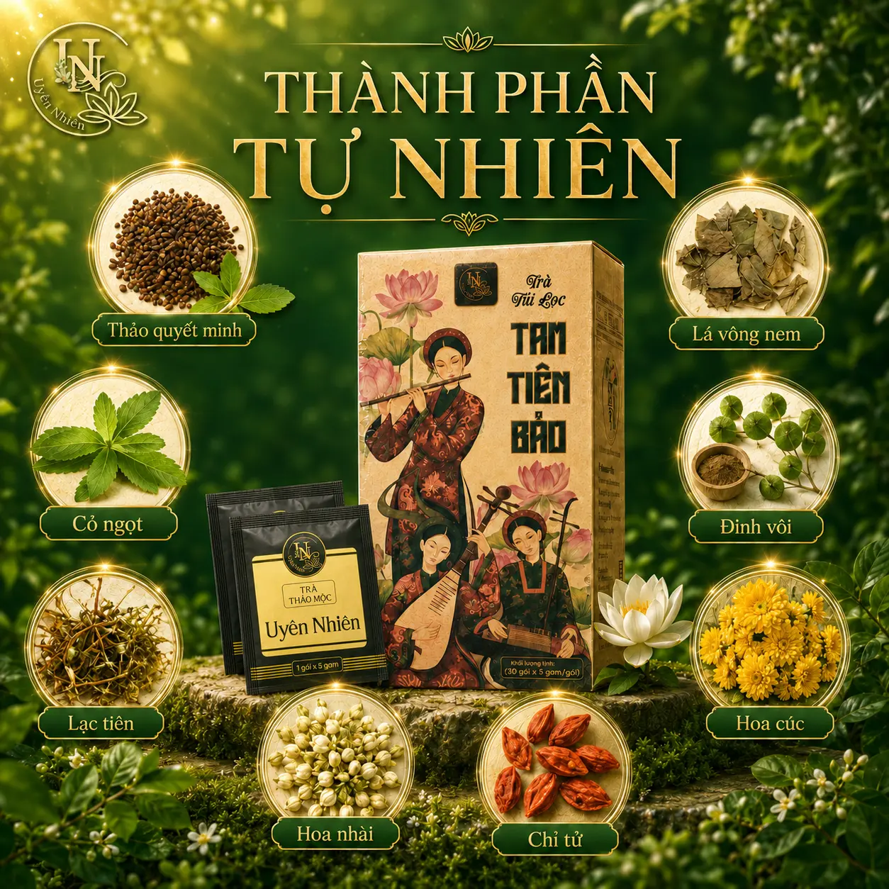 Trà Túi Lọc Thảo Mộc Tam Tiên Bảo Uyên Nhiên - 8 Vị Tự Nhiên Hương ÊM Dịu Hợp Buổi Tối - Hộp 30 Túi x 5g - Ảnh 4