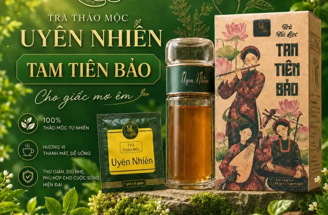 Trà Túi Lọc Thảo Mộc Tam Tiên Bảo Uyên Nhiên - 8 Vị Tự Nhiên Hương ÊM Dịu Hợp Buổi Tối - Hộp 30 Túi x 5g