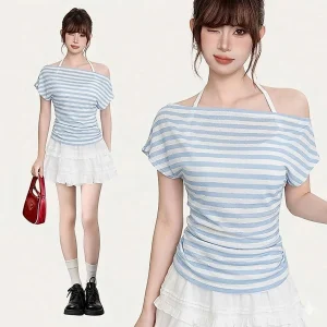 sét áo sọc thun nữ hai món xinh xắn TL