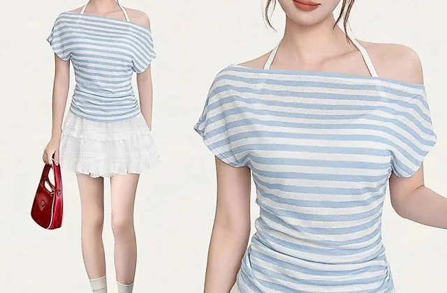 sét áo sọc thun nữ hai món xinh xắn TL
