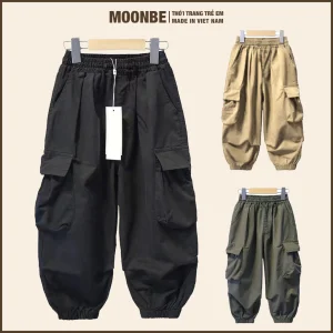 Quần Gió Ống Rộng Túi Hộp Cho Bé Trai Bé Gái, Dáng Jogger Baggy Nam Nữ Thời Trang Moonbe Quần Gió Túi Hộp