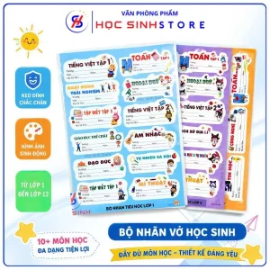 Bộ 60 - 95 Cái Nhãn Vở Môn Học Dành Cho Học Sinh Từ Lớp 1 Đến Lớp 12 - Nhãn Vở Decal Có Keo, Thiết Kế Dễ Thương - HS
