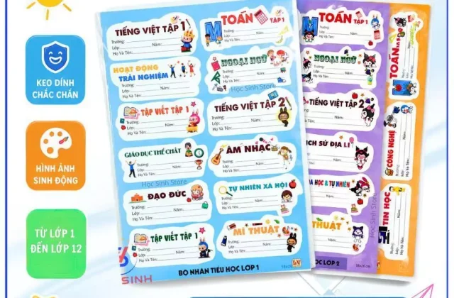 Bộ 60 - 95 Cái Nhãn Vở Môn Học Dành Cho Học Sinh Từ Lớp 1 Đến Lớp 12 - Nhãn Vở Decal Có Keo, Thiết Kế Dễ Thương - HS