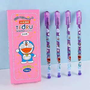 Hộp 12 cây bút viết nước gel TFORU / THORU mực xanh - tím hình DORAEMON ngòi 0.4mm thơm nho - Minh Thư VPP