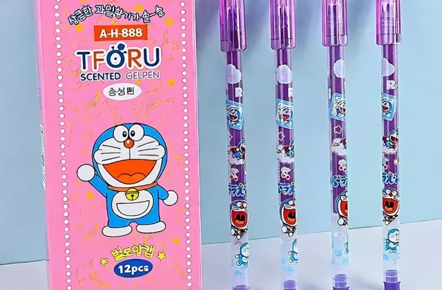Hộp 12 cây bút viết nước gel TFORU / THORU mực xanh - tím hình DORAEMON ngòi 0.4mm thơm nho - Minh Thư VPP