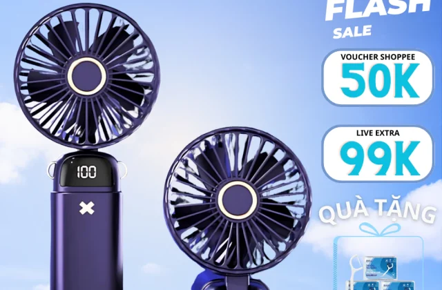 ( Loại 1) Quạt cầm tay mini gấp gọn 5 cấp độ, sạc pin tiện dụng, nhỏ gọn, dễ mang đi