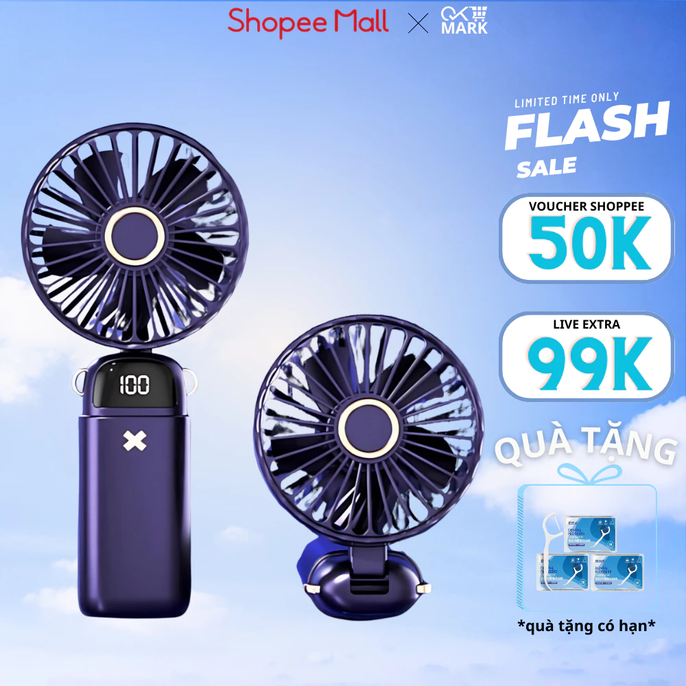 ( Loại 1) Quạt cầm tay mini gấp gọn 5 cấp độ, sạc pin tiện dụng, nhỏ gọn, dễ mang đi
