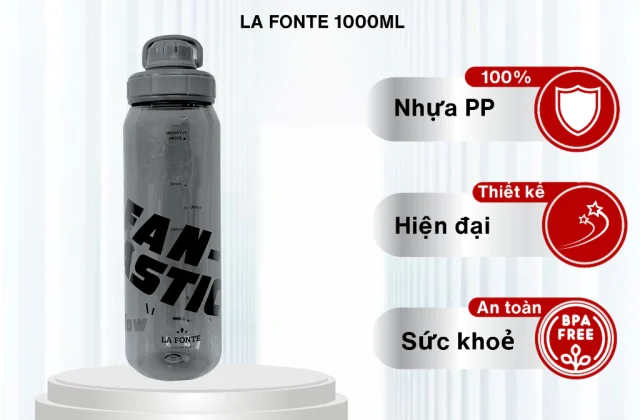 Bình Nước Thể Thao 1000ml La Fonte – Nhựa Nguyên Sinh KHÔNG MÙI – Có Quai, Nắp Bật – Gym, Chạy Bộ
