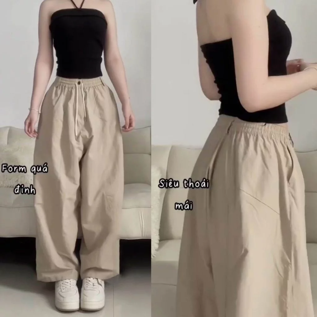 Quần Parachute Harem Nam Nữ Dáng Thụng Vintage, Quần Dài Vải Kaki Cao Cấp Dễ Vận Động Nhật Bản Bigsize - Ảnh 6