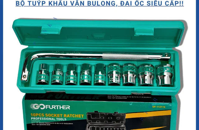 Bộ Tuýp Khẩu 10 chi tiết ½, Bộ khẩu cần chữ L, dụng cụ mở bu lông sz từ 8-24, Bộ đồ nghề sửa xe máy, ôtô - Panka Store.
