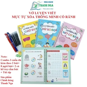 Sách - Vở Luyện Viết Mực Tự Xóa Thông Minh Có Rãnh - Luyện Viết Chữ Đẹp, Chữ Số Đẹp, Các Nét Cơ Bản