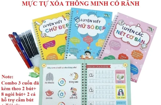 Sách - Vở Luyện Viết Mực Tự Xóa Thông Minh Có Rãnh - Luyện Viết Chữ Đẹp, Chữ Số Đẹp, Các Nét Cơ Bản