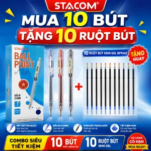 [Mua 10 bút - Tặng 10 ruột] Combo 5/10 bút bi mực gốc dầu 0.5mm, viết mượt, 03 màu Xanh / Đỏ / Đen | Stacom BP1045