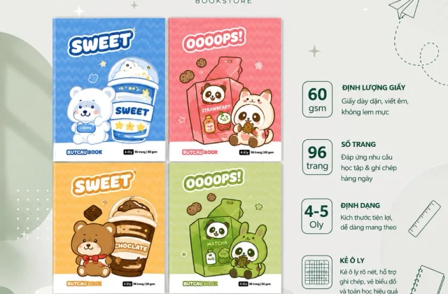 (Combo 10 quyển) Tập Vở Học Sinh 4 Ô Ly 5 Ô Ly Bút Cầu 96tr 60gsm - Hình Dễ Thương - Giá siêu rẻ
