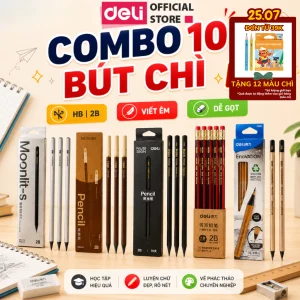 [🔥TẶNG 12 MÀU] Hộp 10/12 Bút Chì Lục Giác 2B HB Deli - Dễ Gọt Bút Chì Thi Trắc Nghiệm Ruột Đậm