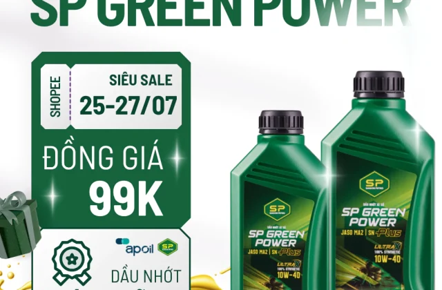 Dầu nhớt xe số Saigon Petro - SP Green Power Plus 10W40, API SN, Dầu tổng hợp 100%