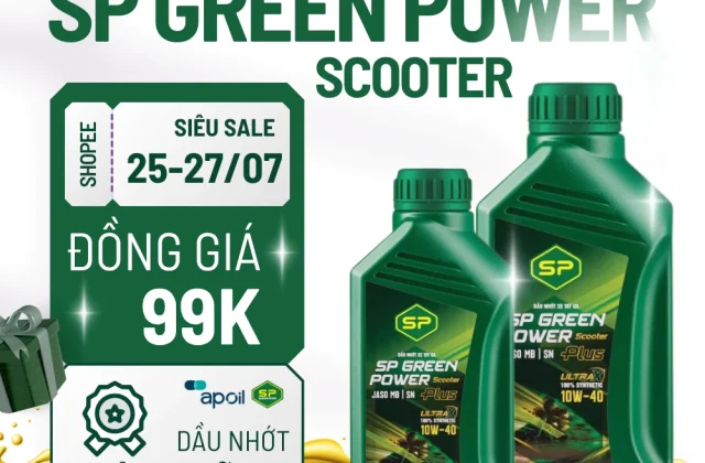 Dầu nhớt xe ga Saigon Petro - SP Green Power Scooter Plus 10W40, API SN, Dầu tổng hợp 100%