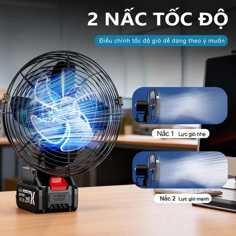 Quạt Tích Điện TONNIFU DS-UD-928 21V Phổ Thông 8 inch, Động Cơ Chổi Than, 2 Tốc Độ Gió, Quạt Có Cổng USB DC - Ảnh 2
