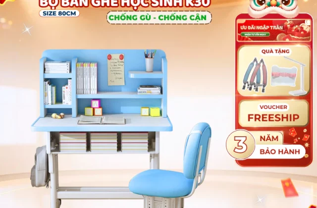 Bộ bàn ghế học sinh cao cấp Chính hãng Sakawin K30 Điều chỉnh điều cao linh hoạt Kèm đai ghế chống gù