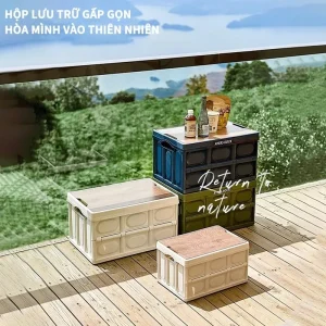 Bàn camping gấp gọn kết hợp hộp đựng đồ đa năng bằng nhựa, Khả năng chịu tải mạnh mẽ, Thùng trữ đồ
