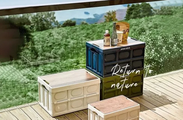 Bàn camping gấp gọn kết hợp hộp đựng đồ đa năng bằng nhựa, Khả năng chịu tải mạnh mẽ, Thùng trữ đồ