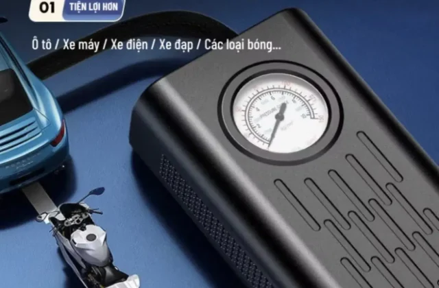 [ Deal Live][ LOẠI 1 ] Máy Bơm Lốp Mini Di Động Dung Pin Sạc Cao Cấp 2400mAh Dùng Cho Ô tô Xe máy Xe đạp Xe điện Bóng đá Kích thước 180x50x85mm