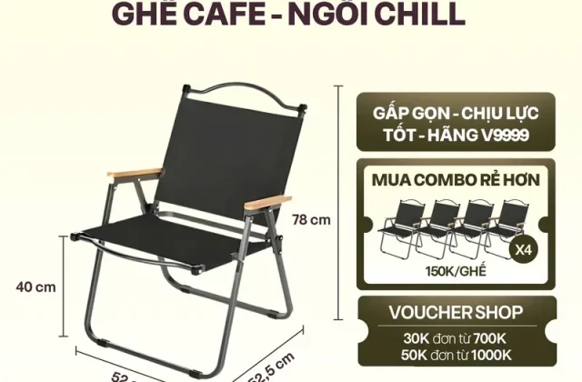 Ghế Camping Khung Nhôm Gấp Gọn Có Tựa Lưng, Ghế Cắm Trại Dã Ngoại Tay Cầm Gỗ, Vải Dù Cao Cấp Loại 1