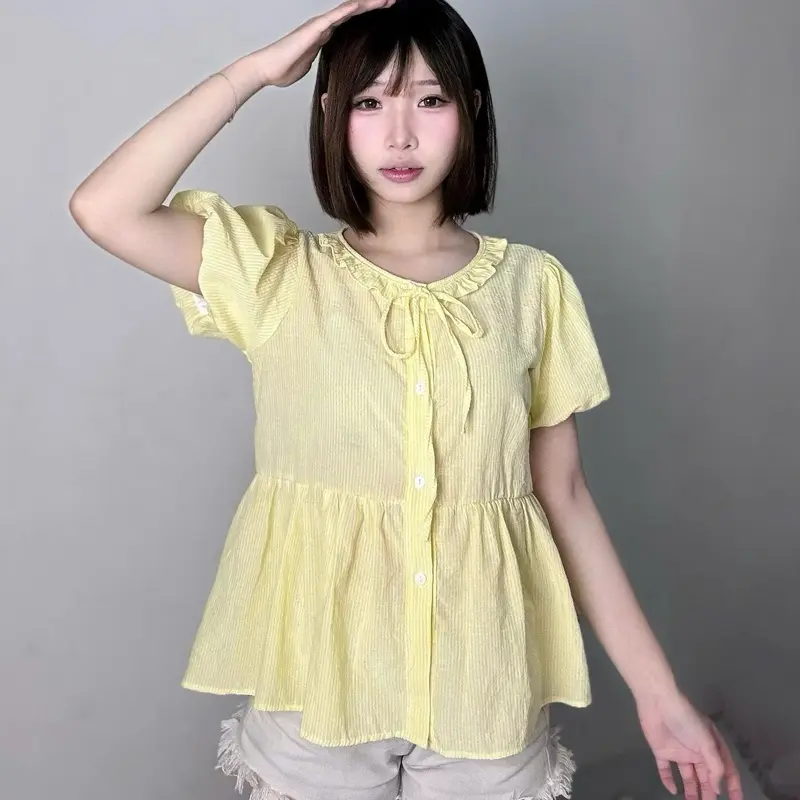Áo babydool tay bồng chất liệu đũi vân mây (CT1) - Ảnh 5