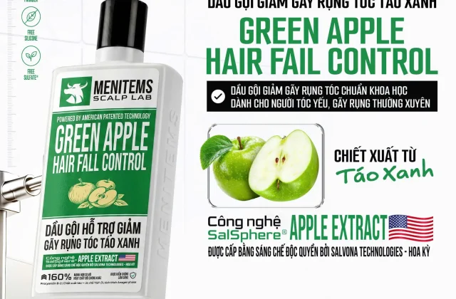 Dầu Gội Giảm Gãy Rụng Tóc Táo Xanh Menitems Scalp Lab Green Apple, Giảm Gãy Rụng, Hỗ Trợ Kích Thích Mọc Tóc Chuẩn Khoa Học 300ml