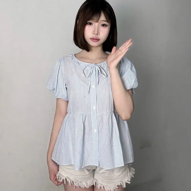 Áo babydool tay bồng chất liệu đũi vân mây (CT1) - Ảnh 3