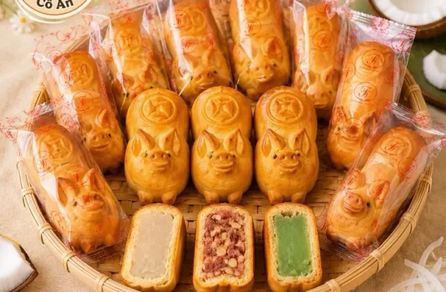 Bánh Trung Thu Con Heo Vàng 3 Loại Nhân [ Nhân Đậu, Nhân Dừa, Nhân Thập Cẩm ]