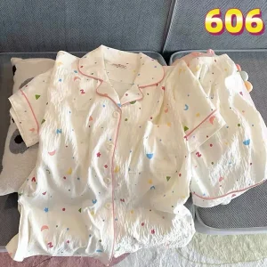 Đồ ngủ nữ mềm mại Thoải má pijama Bộ đồ ngủ ngắn tay hoạ tiết dễ thương đồ mặc nhà pyjama 631