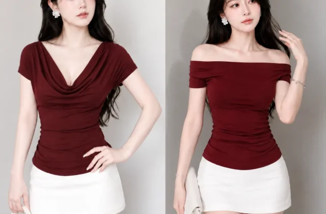 Áo lệch vai thắt eo tôn dáng basic HAVATA VN chất thun gân co giãn có thể phối nhiều kiểu