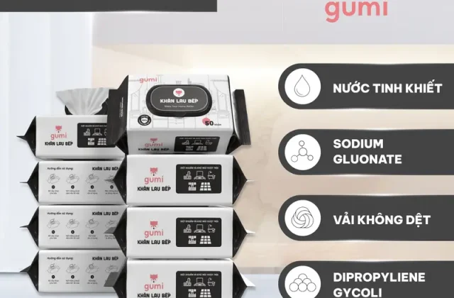Khăn ướt lau bếp Gumi tẩy dầu mỡ, khử trùng nội thất gia đình, khăn ướt lau đa năng 80 tờ chuyên dụng lau sạch