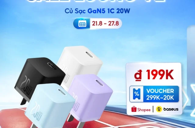 Củ sạc nhanh BASEUS PD 20W GaN5 1C thích hợp cho i14 13 12 pro max