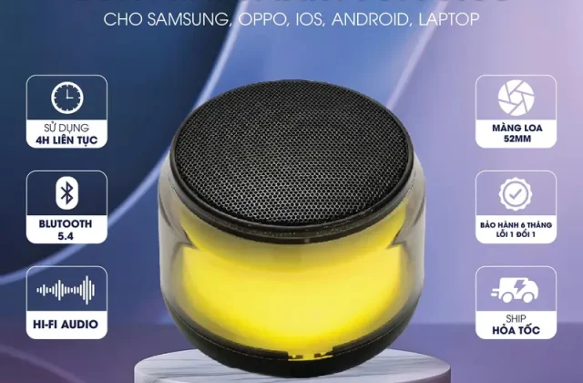 Loa Bluetooth Mini Smartcom S100 - Loa bluetooth không dây - 3 chế độ đèn RGB - Kết nối mọi thiết bị máy tính điện thoại - Bảo hành 1 đổi 1 lỗi NSX - Loa bass ấm, có 3 mode kết nối, Loa nghe nhạc, loa mini, loa giá rẻ, loa chính hãng, loa bluetooth