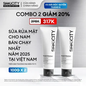 Combo 2 Sữa rửa mặt nam Men Stay Simplicity Facial Cleanser 3 tác động giúp sạch dầu nhờn, hạn chế tác nhân gây mụn, giúp sáng da 100gx2