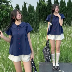 Áo sơ mi bèo cổ seᵰ tay bồng dáng babydoll siêu đáng yêu dành cho nữ
