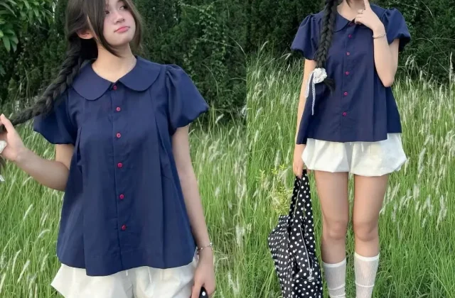 Áo sơ mi bèo cổ seᵰ tay bồng dáng babydoll siêu đáng yêu dành cho nữ