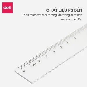 Thước kẻ trong suốt Deli - 18/ 20/ 30cm - Chất liệu PS bền chống trầy xước - Phù hợp với học sinh dân văn phòng học tập