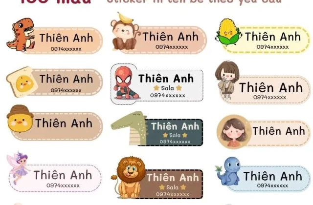 100 mẫu sticker in tên bé theo yêu cầu, ủi quần áo, chăn mền, khăn, balo vải,....