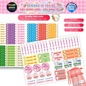 In theo yêu cầu -Set Sticker Dán Đồ Dùng Cho Bé -Hình Thỏ cute -Decal PVC chống thấm - Colorboom