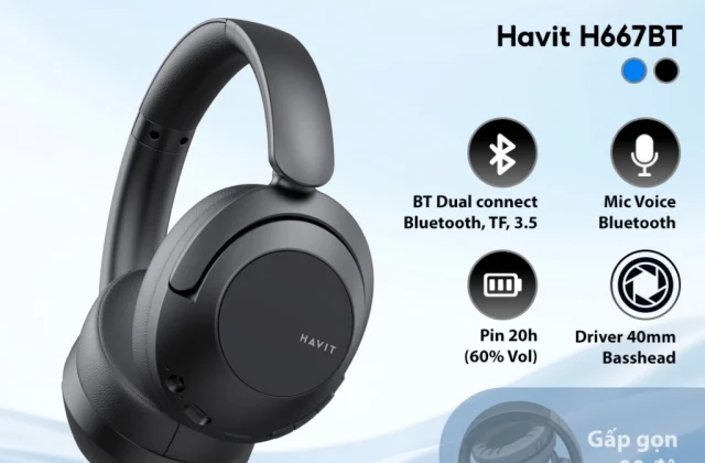 Tai nghe Bluetooth Headphone Havit H667BT Pin 20 tiếng | Kết Nối 2 Thiết Bị | BT 5.3